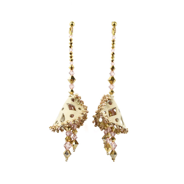 Ameera Earrings Long Gold & Crystal Rose